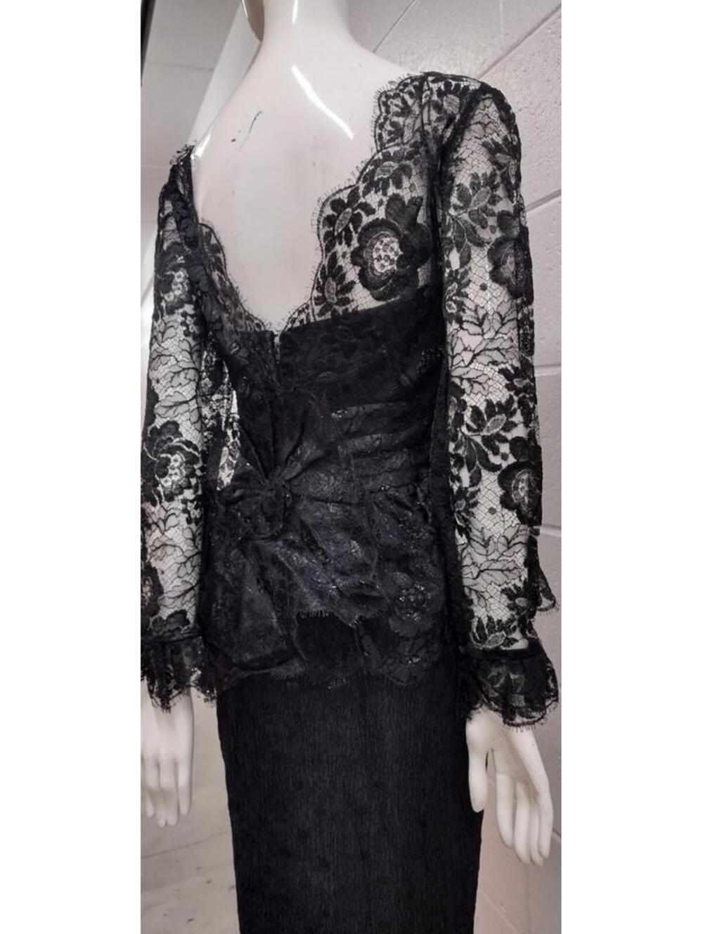Vintage Black Lace Cocktail Dress Mignon 1980s Opulence Designer Chic Polka 4/S